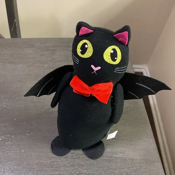 Halloween Black Cat Plush with Red Bow Tie - Picture 3 of 4